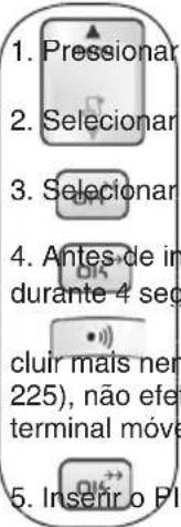 1. Pressionar 2. Seleccionar 3. Seleccionar 4. Antes de im durante 4 seg cluir mais nen 225), não efet terminal móve 5. Inserir o PI