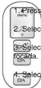 1. Press menu 2. Select 3. Select tocada. OK 4. Select OK