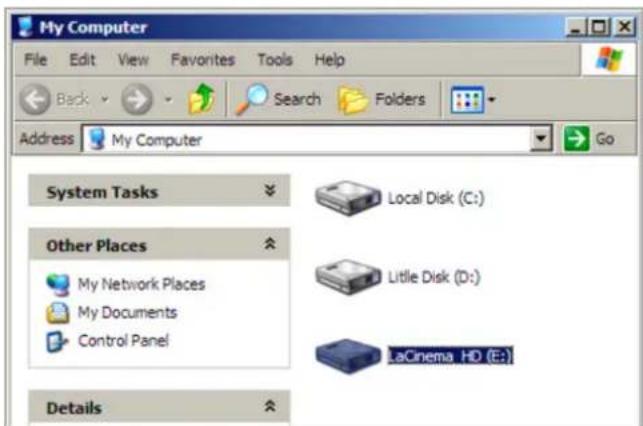 My Computer File Edit View Favorites Tools Help Back Search Folders Address My Computer Go System Tasks Local Disk (C:) Other Places Little Disk (D:) My Network Places My Documents Control Panel aCinema HD (E:) Details
