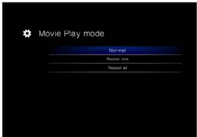 Movie Play mode Normal Repeat one Repeat all