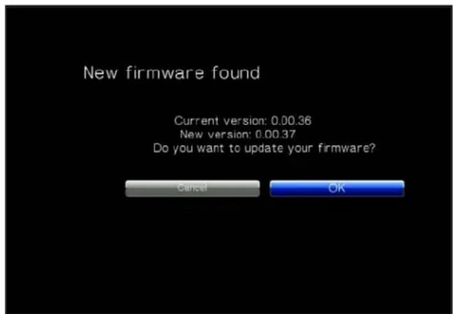 New firmware found Current version: 0.00.36 New version: 0.00.37 Do you want to update your firmware? Cancel OK