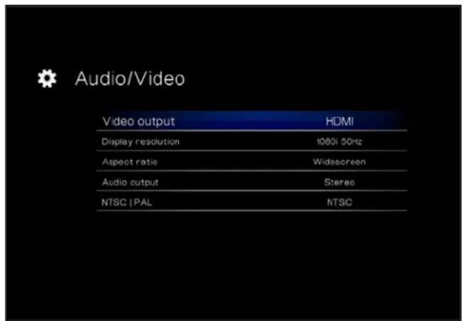 Audio/Video Video output HDMI Display resolution 1080i 50Hz Aspect ratio Widescreen Audio output Stereo NTSC | PAL NTSC