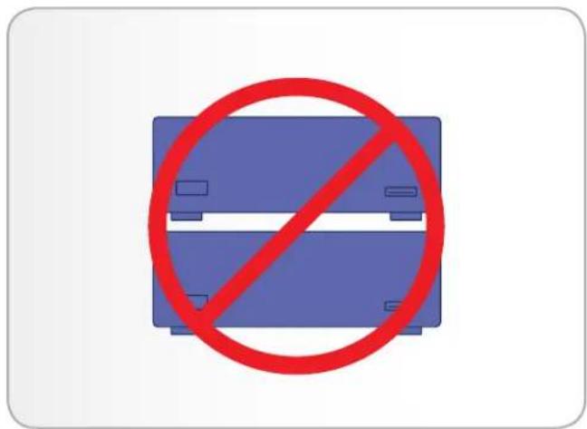 Prohibition sign with red prohibition symbol over a blue device icon