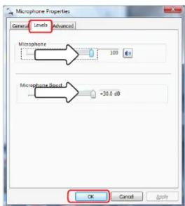 Macrophone Properties General Levels Advanced Macrophone 100 Microphone Reset -20.0 dB OK Cancel Apply