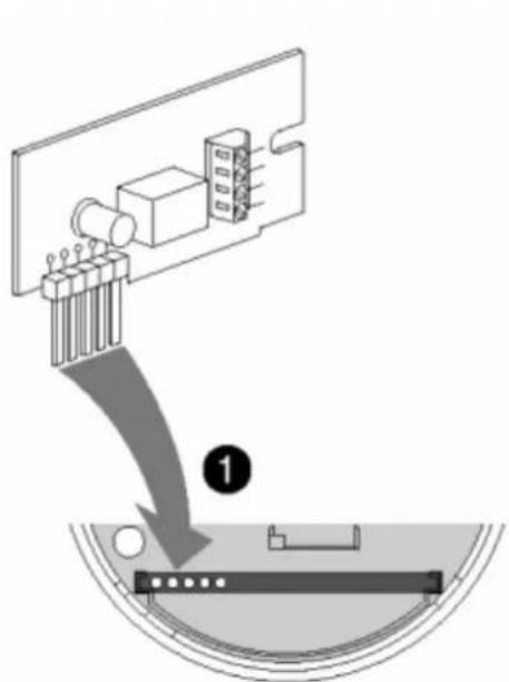 Diagram showing a cable connector being inserted into a device, with labeled component 1 and directional arrow.