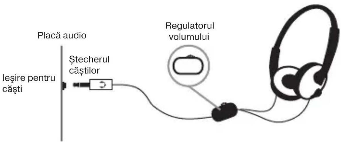 Placă audio Ieşire pentru căşti Ştecherul căştilor Regulatorul volumului