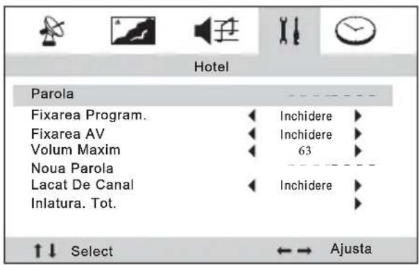 Hotel Parola Fixarea Program. Inchidere Fixarea AV Inchidere Volum Maxim 63 Noua Parola Lacat De Canal Inchidere Inlatura. Tot. ↑↓ Select ←→ Ajusta