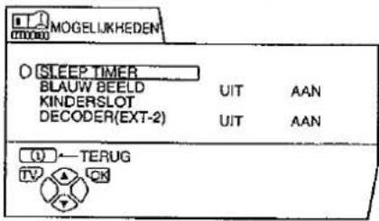 MOGELUKHEDEN SLEEP TIMER BLAUW BEELD KINDERSLOT DECODER(EXT-2) UIT AAN UIT AAN (U) ← TERUG TV ▲ CN