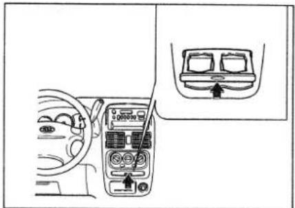 Diagram showing car interior with dashboard, control panel, and vehicle display with directional arrow