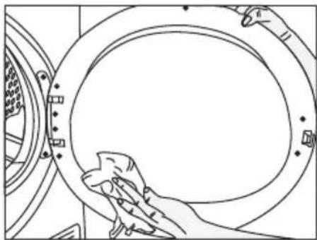 BEKO DCY 7202 YW3 - Curățarea filtrului de scame / Suprafața interioară a ușii de încărcare - 5