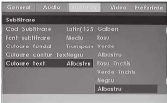 General Audio Subtitrate Video PreferInte Subtitrare Cod Subtitrare Latin(125 Galben Font subtitrare Mediu Rosu Culoare fundal Transpare Verde Culoare contur texNegru Albastru Culoare text Albastru Rosu Inchis Verde Inchis Negru Albastru