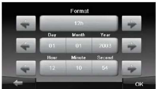 Format 12h Day Month Year 01 01 2003 Hour Minute Second 12 10 54 OK