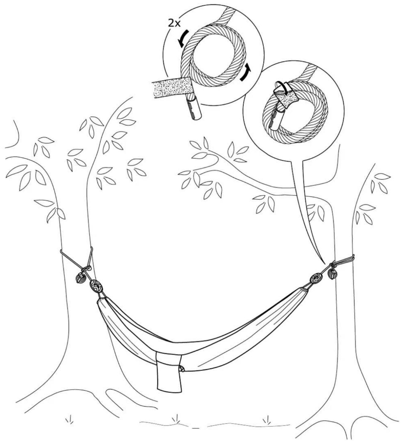Diagram illustrating a rope knotting technique with labeled components and directional arrows