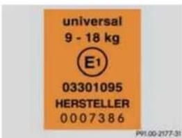universal 9 - 18 kg E1 03301095 HERSTELLER 0007386 P91.00-2177-31