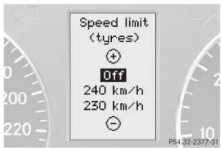 Speed limit (tyres) + Off 240 km/h 230 km/h -