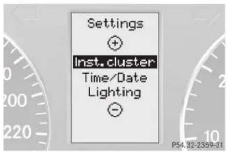 Settings + Inst.cluster Time/Date Lighting -