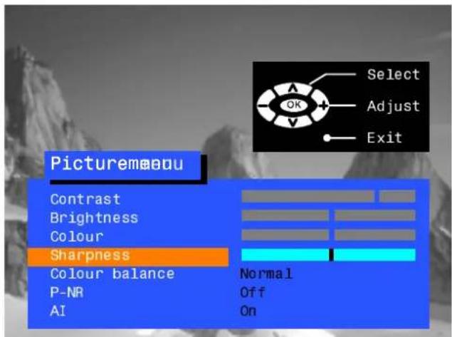 Picturemeou Contrast Brightness Colour Sharpness Colour balance P-NR AI Normal Off On