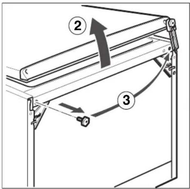 Technical diagram showing three labeled mechanical components (②, ③) with directional arrows indicating motion or assembly.