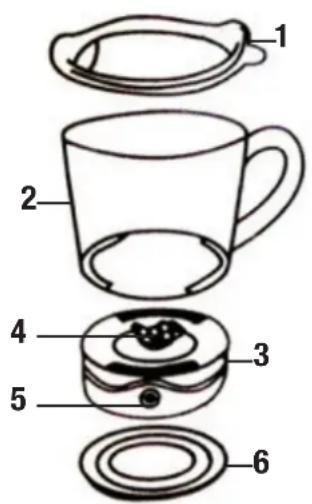 Exploded view diagram of a coffee maker with numbered parts for identification