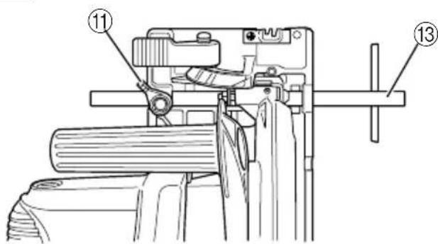 Technical diagram of a mechanical assembly with numbered components, likely a lathe or cutting tool.
