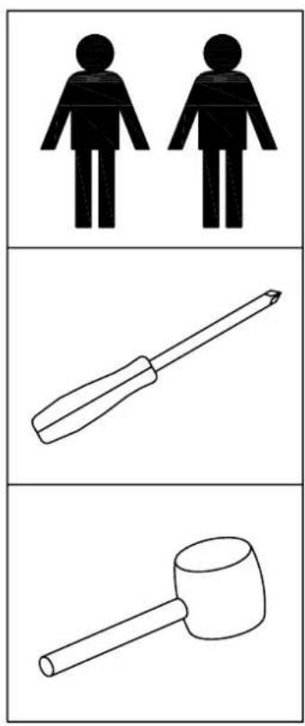 Diagram showing three gender symbols: a female figure, a screwdriver, and a gavel.