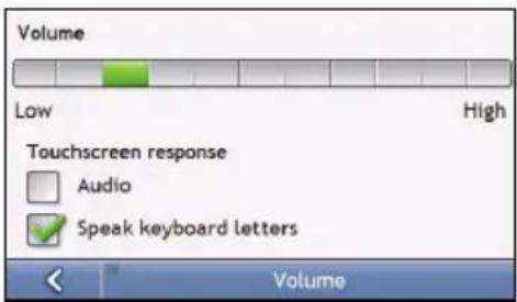 Volume Low High Touchscreen response Audio Speak keyboard letters Volume