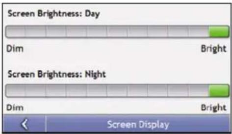 Screen Brightness: Day Dim Bright Screen Brightness: Night Dim Bright Screen Display
