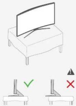 Diagram showing a monitor setup with warning signs and two labeled supports, indicating absence or error.