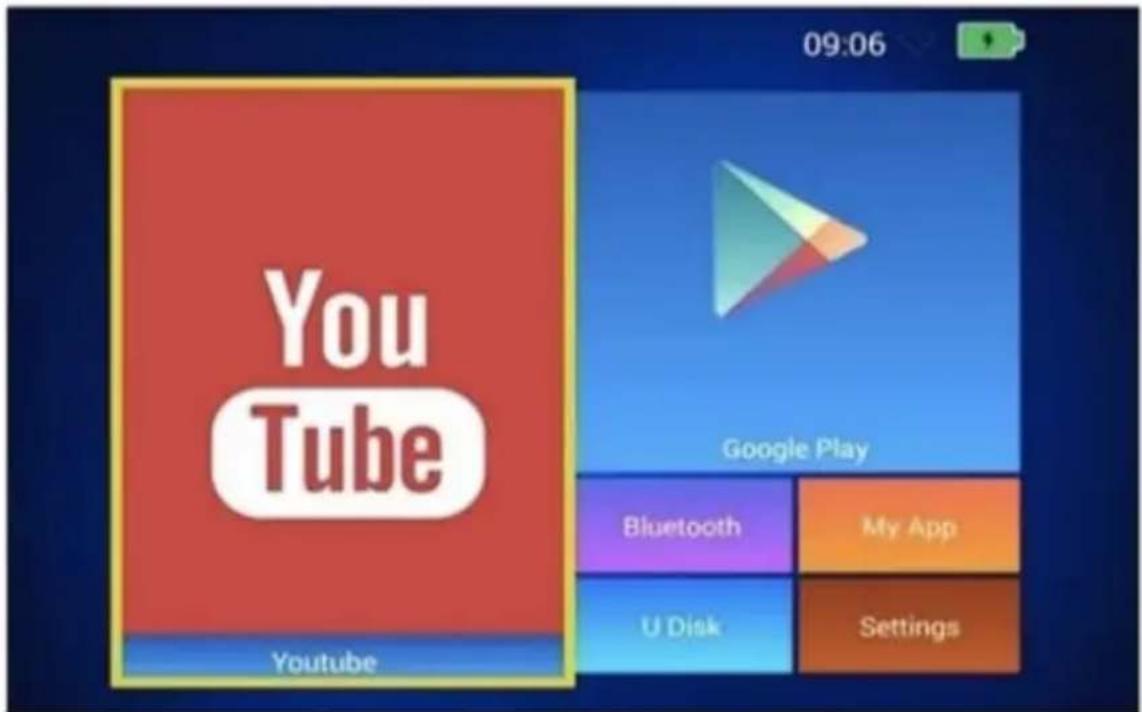 YouTube 09:06 Google Play Bluetooth My App U Disk Settings