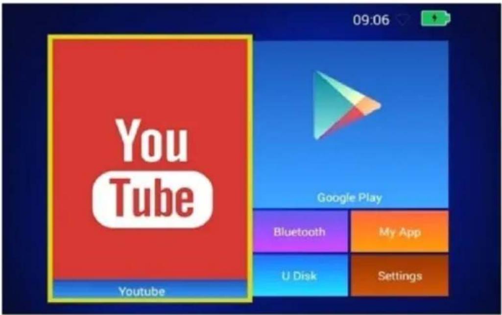 YouTube Youtube 09:06 Google Play Bluetooth My App U Disk Settings