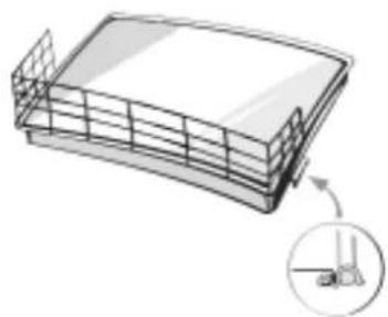 Technical line drawing of a rectangular metal frame with a side view showing a small mechanical component (no text or symbols)