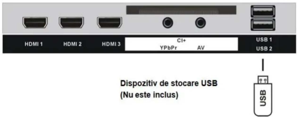 HDMI 1 HDMI 2 HDMI 3 CI+ YPbPr AV USB 1 USB 2 Dispozitiv de stocare USB (Nu este inclus) USB