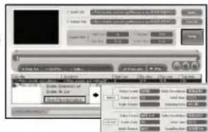 Screenshot of a software interface with menu options and toolbars, showing file selection and formatting controls.