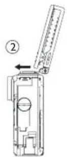Technical diagram of a device with labeled component ②, showing internal structure and directional arrow
