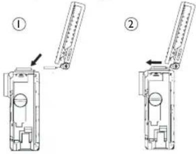 Technical diagram showing two mechanical device configurations with labeled parts and directional arrows indicating movement or assembly.