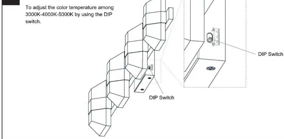 To adjust the color temperature among 3000K-4000K-5000K by using the DIP switch. DIP Switch DIP Switch