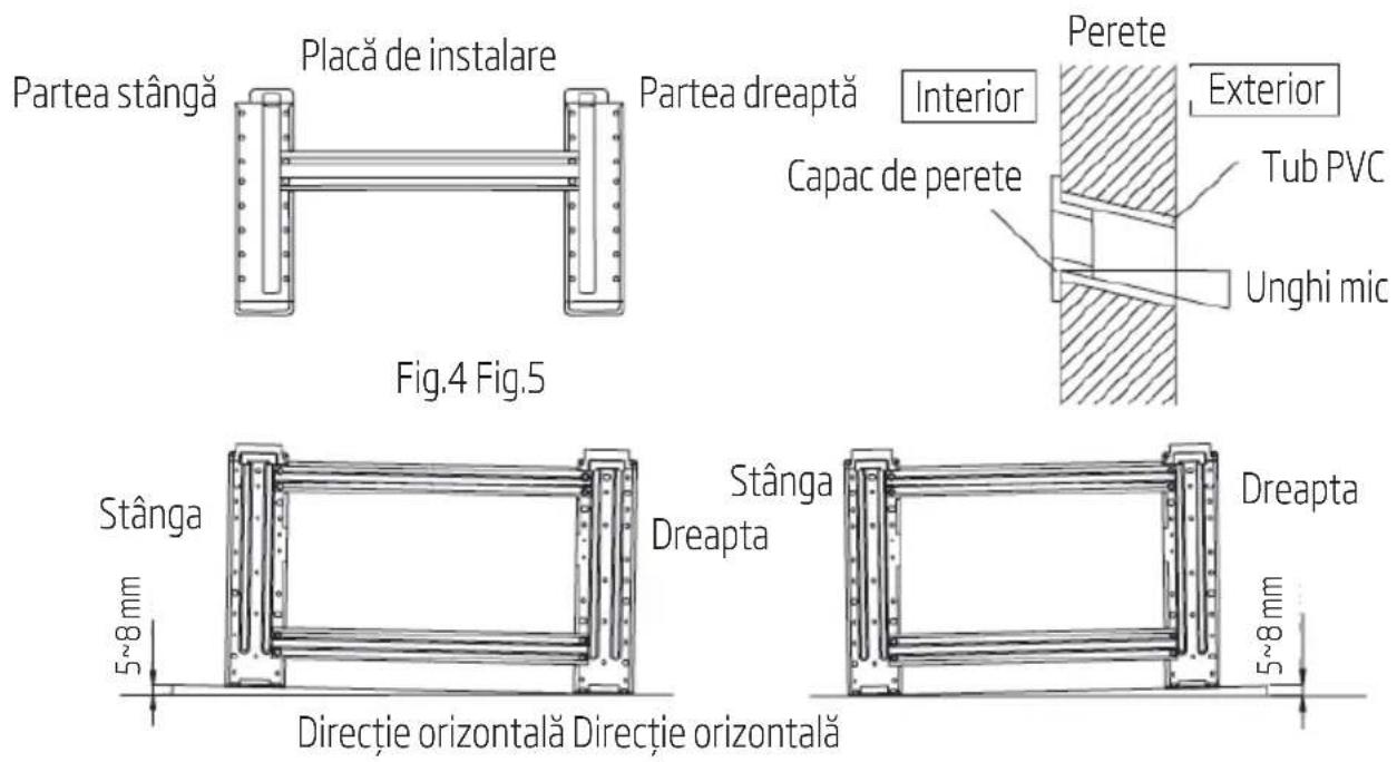 Partea stângă Placă de instalare Partea dreaptă Capac de perete Interior Perete Exterior Tub PVC Unghi mic Fig.4 Fig.5 Stânga 5~8 mm Stânga Dreapta Dreapta 5~8 mm Directie orizontală Directie orizontală