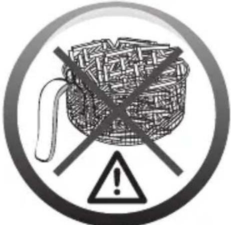 Warning symbol with a basket of trash and crossed-out lines, indicating no waste or plastic waste.