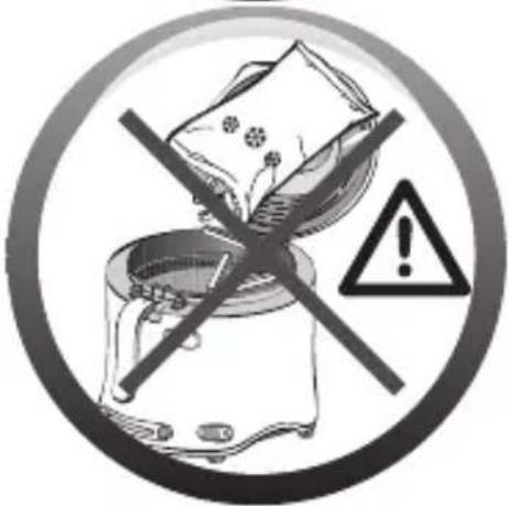 Warning sign with crossed-out box and warning symbol, indicating hazardous material or waste