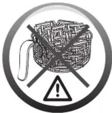 Warning symbol with a woven basket and crossed-out lines, indicating no liability or exclusion of the material.