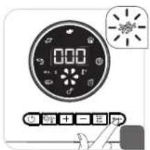 Digital timer interface with control buttons and a sun icon, showing status bar and function icons