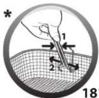 Diagram showing a hand holding a pen over a mesh, with numbered arrows indicating movement or force direction.