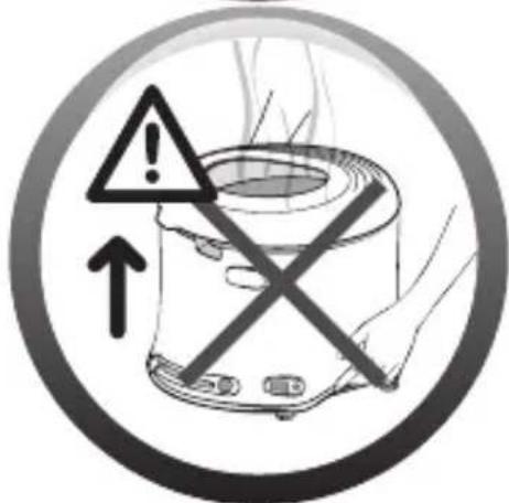 Warning symbol for a device with exclamation mark and upward arrow, indicating hazardous or unexhibited use.