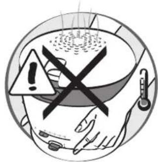 Safety warning symbol with exclamation mark and warning triangle, enclosed in a circular frame