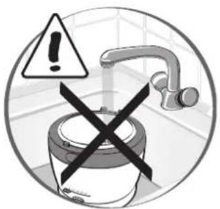 Safety warning symbol with exclamation mark and crossed-out valve inside a bathroom