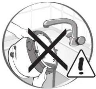 Safety warning symbol with crossed-out hand and warning triangle, indicating no protection or disinfection