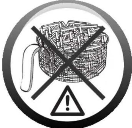 Warning symbol with a basket of documents and crossed-out lines, indicating no liability or exclusion.