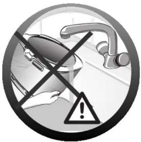 Safety warning sign with crossed-out wrench and warning symbol, indicating no hazard or caution in a bathroom sink.