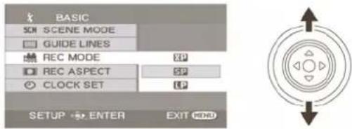 BASIC SOI SCENE MODE GUIDE LINES REC MODE REC ASPECT CLOCK SET SETUP ENTER EXIT