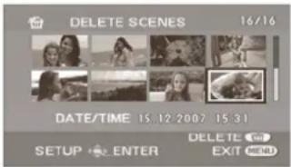 DELETE SCENES 16/16 DATE/TIME 15.12.2007 15:31 SETUP ENTER DELETE EXIT MENU
